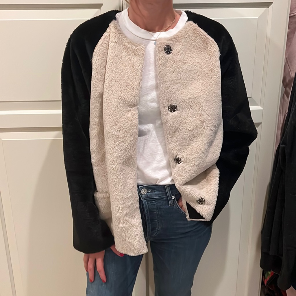 Velvet Ray Colorblock Structured Faux-Fur Jacket